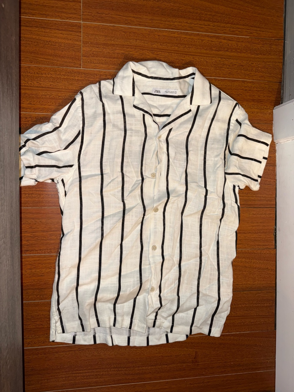 Zara linen White Shirt with Black Stripes